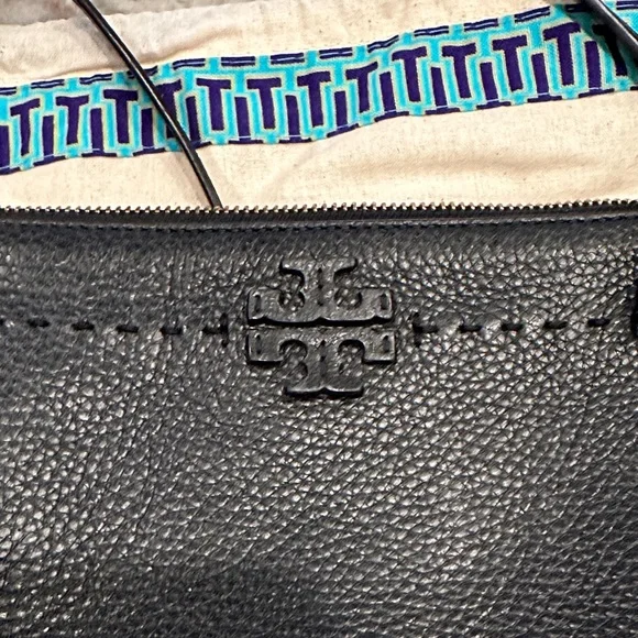 Tory Burch Womens Leather Logo Embellished Flat Small Crossbody Handbag Black - Picture 5 of 12